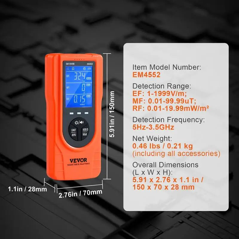 3-in-1 EMF Meter, 5Hz - 3.5GHz, Handheld Rechargeable Electromagnetic Field Radiation Detector, Digital LCD EMF Tester for EF MF RF Home Inspections Outdoor Ghost Hunting Paranormal Equipment