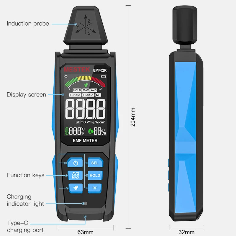 Color Screen EMF Meter (30MHz–8GHz)