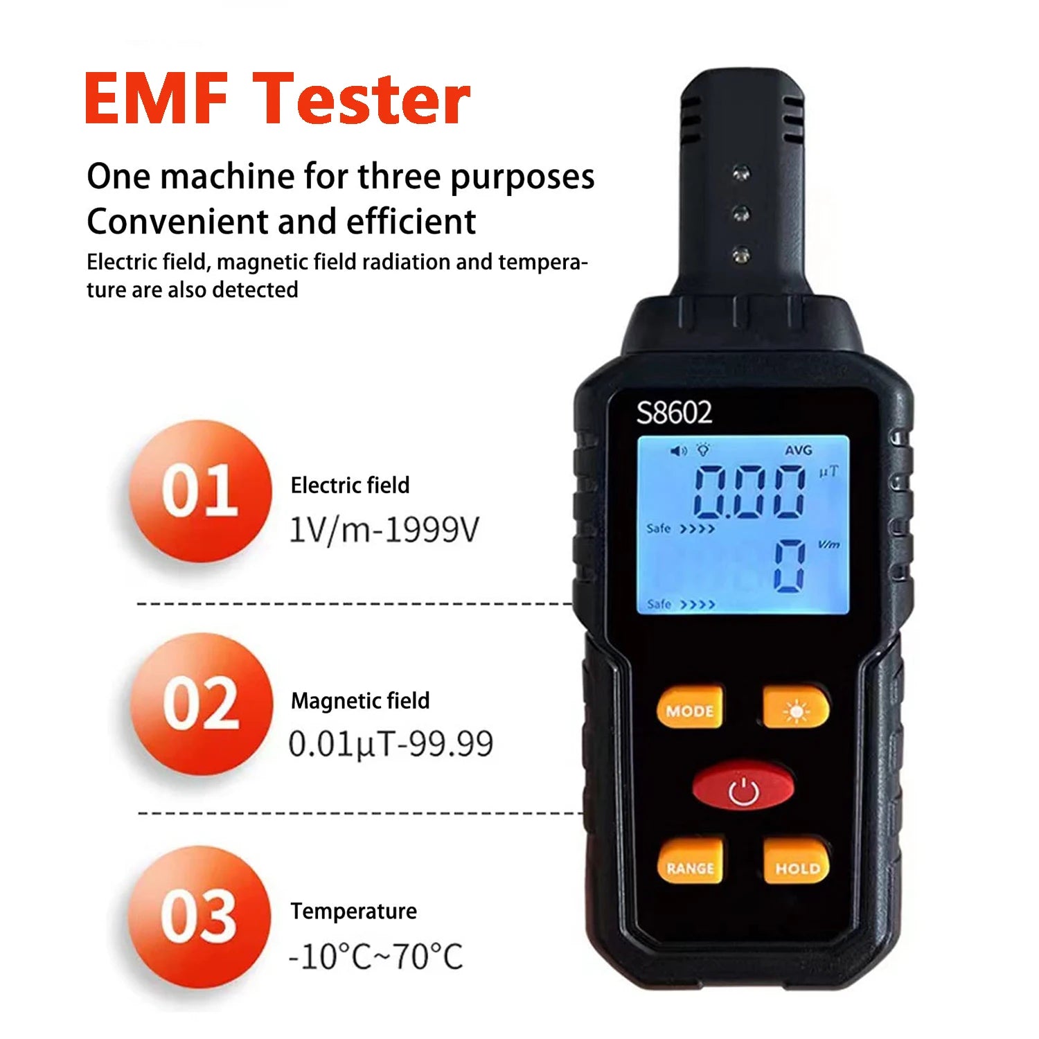 3 in 1 EMF Meter Electromagnetic Field Radiation Detector EMF Tester